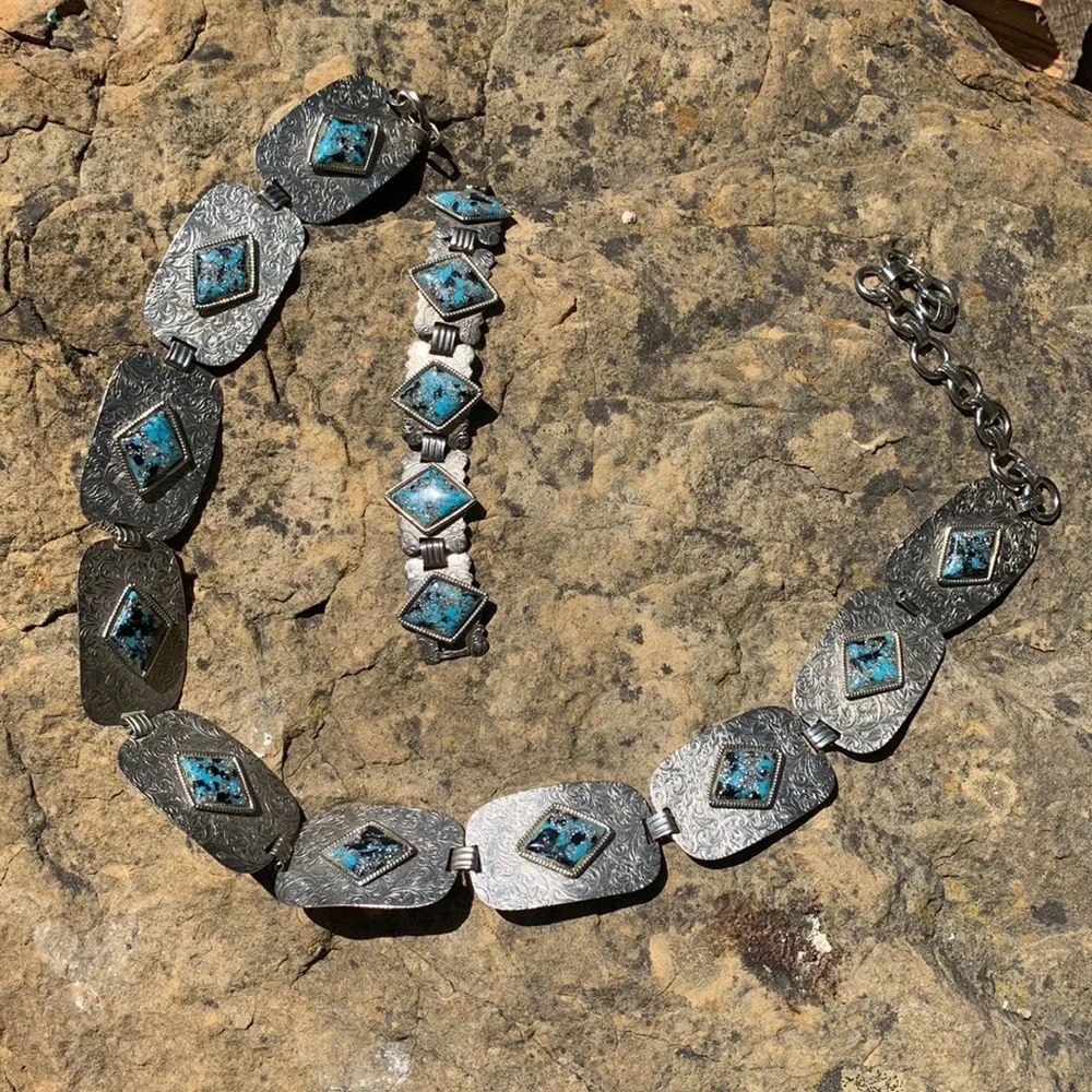 Vintage 1970s bracelet and concho belt set
